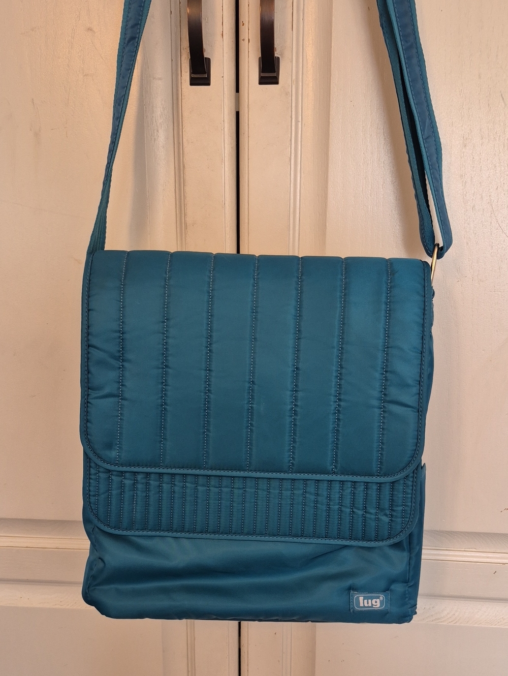 LUG Quilted Messenger Crossbody Travel Tote Bag Carryall Teal
